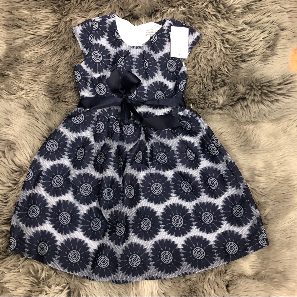 Samantha Says | Girl's Sunflower Dress | Navy & White | Size 10